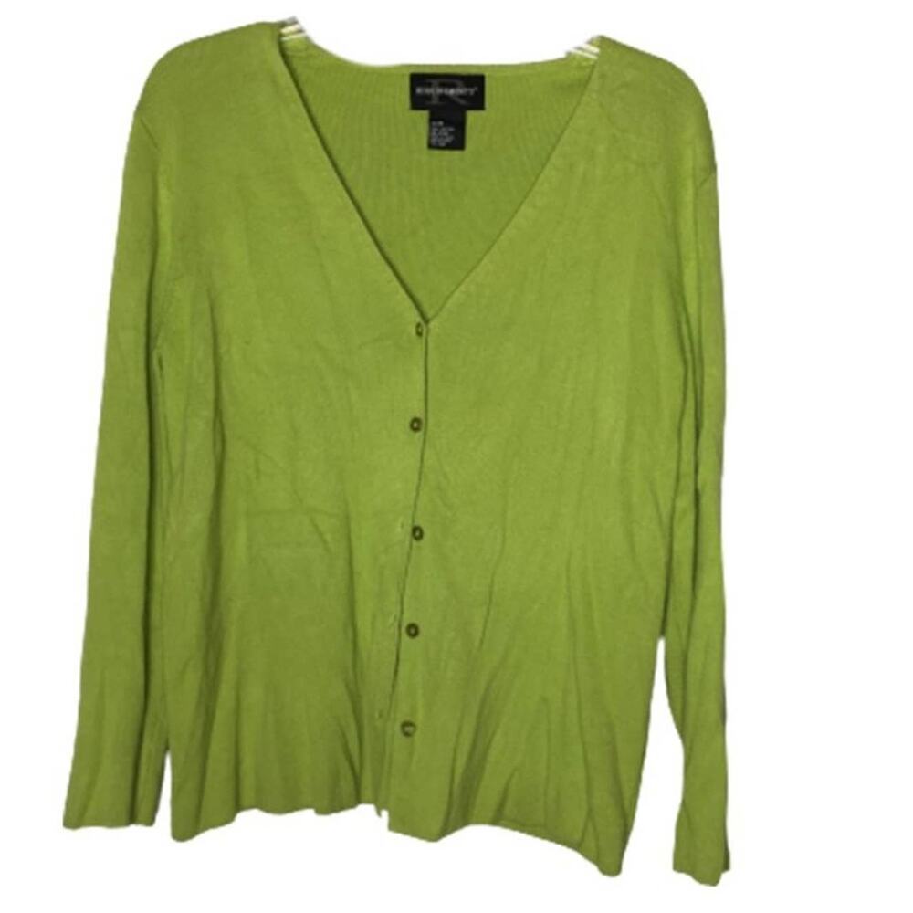 Requirements Cardigan Sweater Long Sleeve V-Neck Button Closure Green Medium